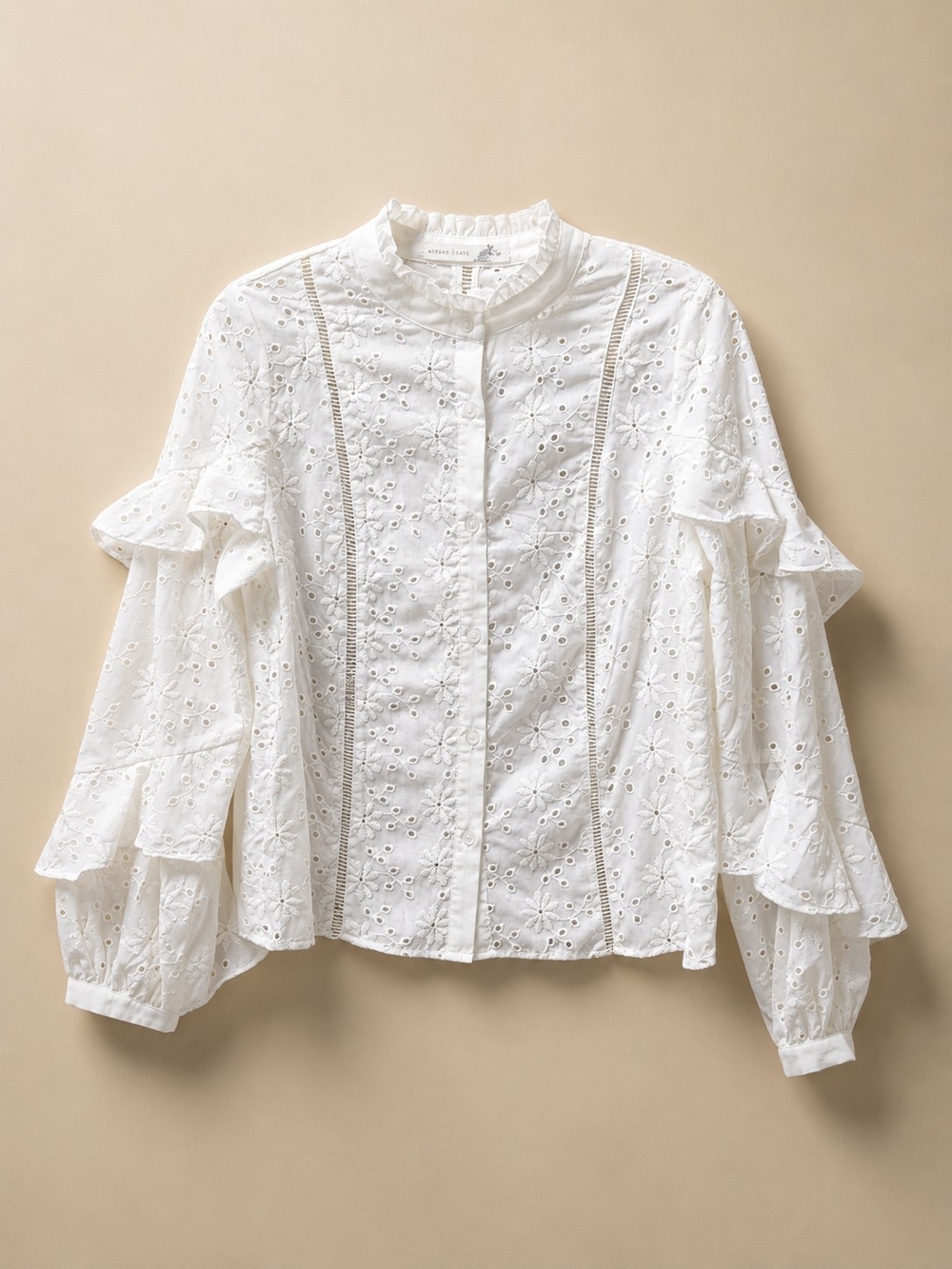 Altar’d State White Eyelet Embroidered Ruffle Sleeve Blouse NWOT Size M